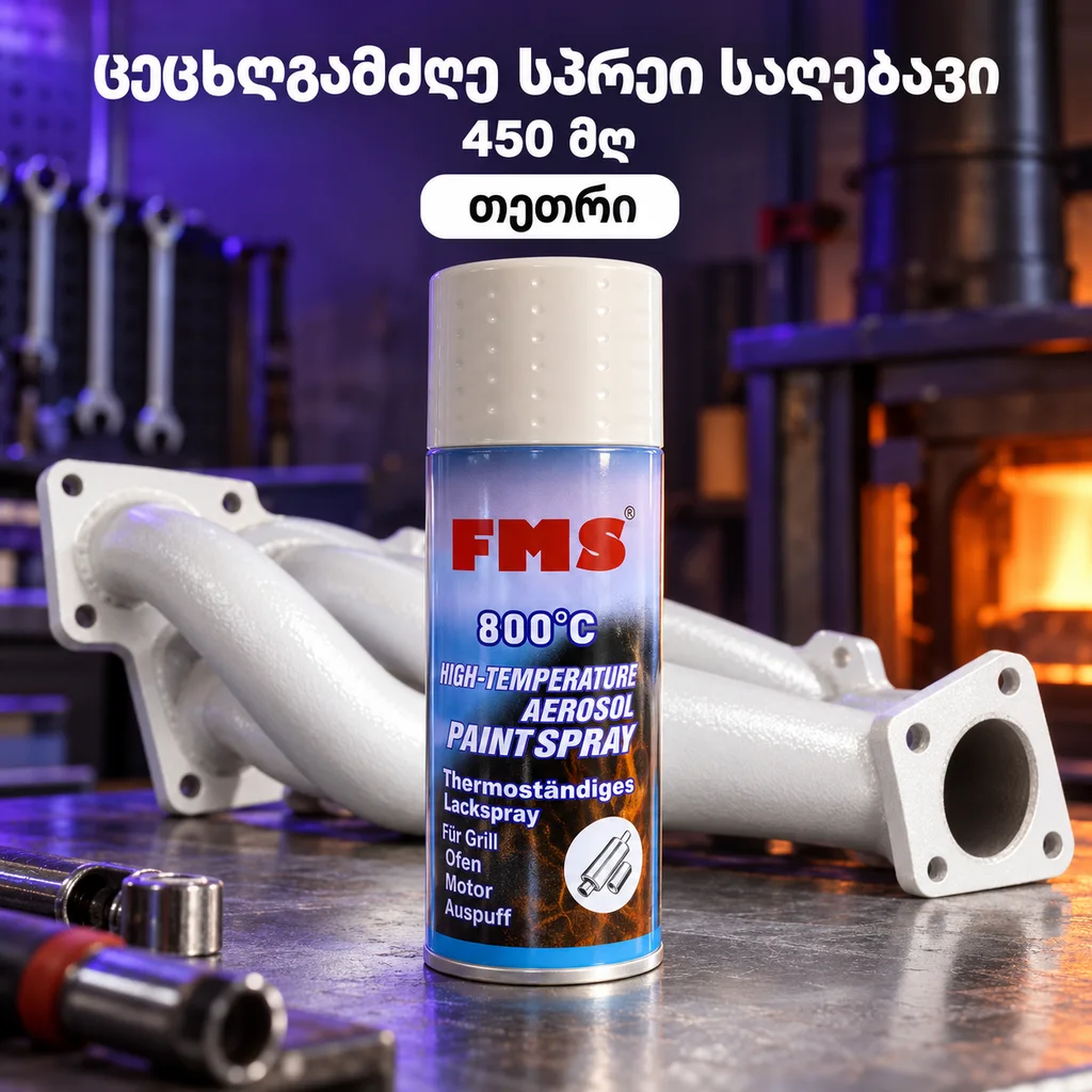 ცეცხლგამძლე სპრეი საღებავი / HEAT-RESISTANT AEROSOL PAINT SPRAY(450ML)# WHITE