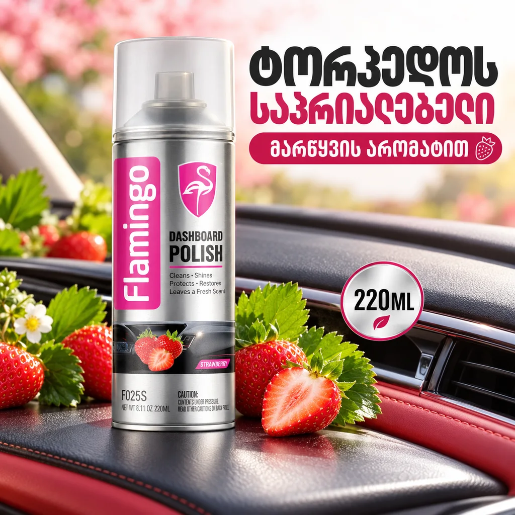 DASHBOARD POLISH- STRAWBERRY (220ML) - ტორპედოს საპრიალებელი მარწყვის არომატით