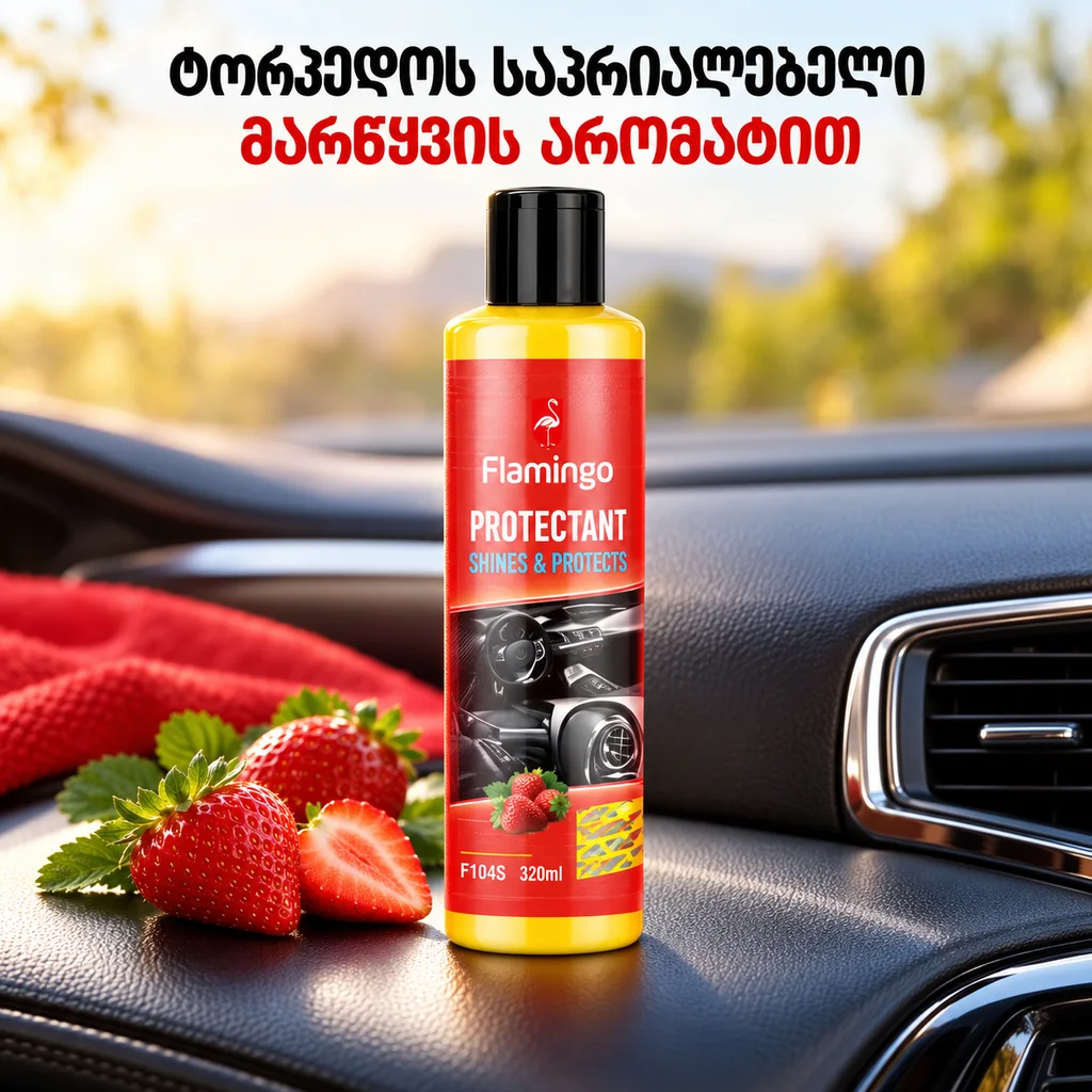 SHINES & PROTECTS PROTECTANT STRAWBERRY- YELLOW (320ML) - ტორპედოს საპრიალებელი