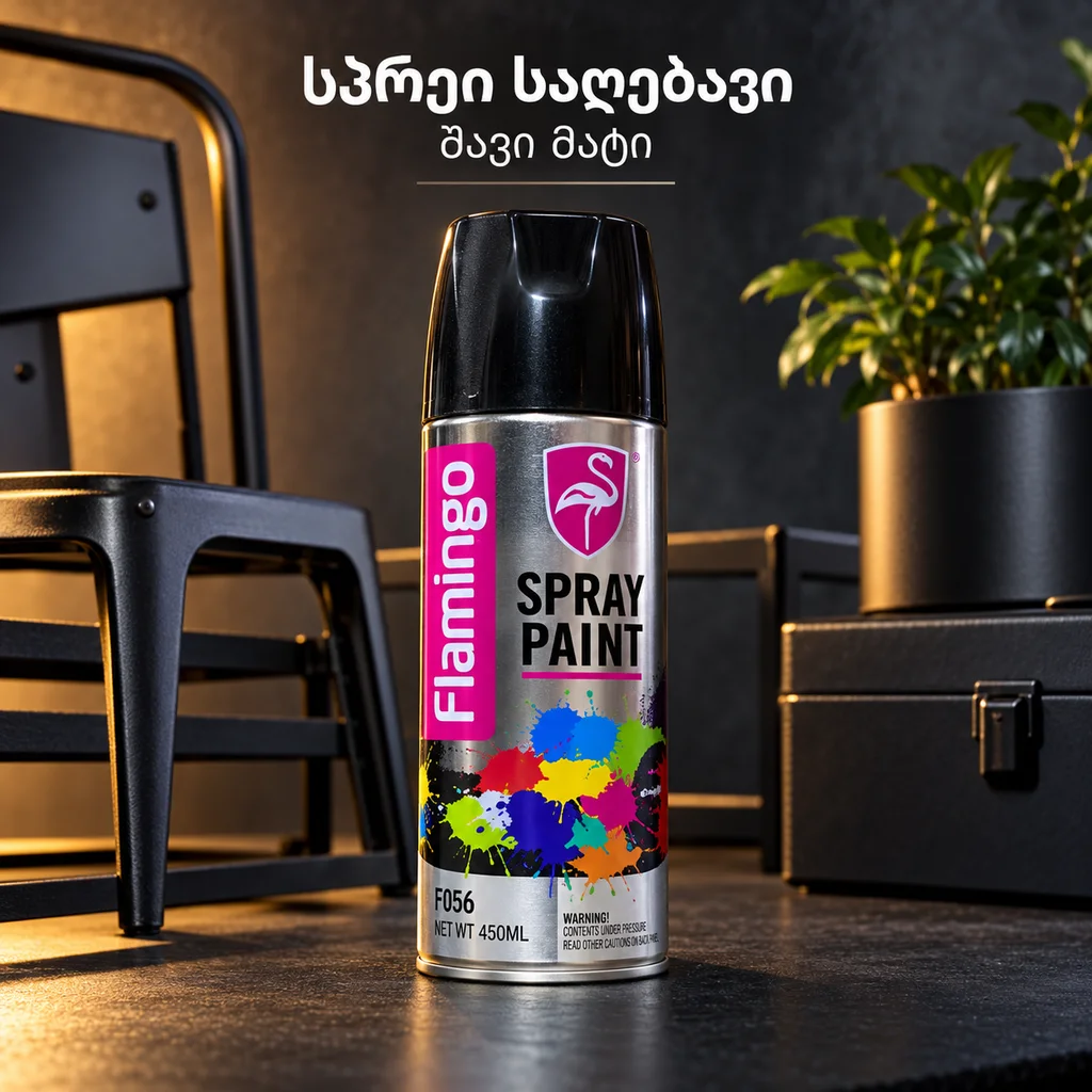 SPRAY PAINT MATT BLACK (450ML) - სპრეი საღებავი - შავი მატი