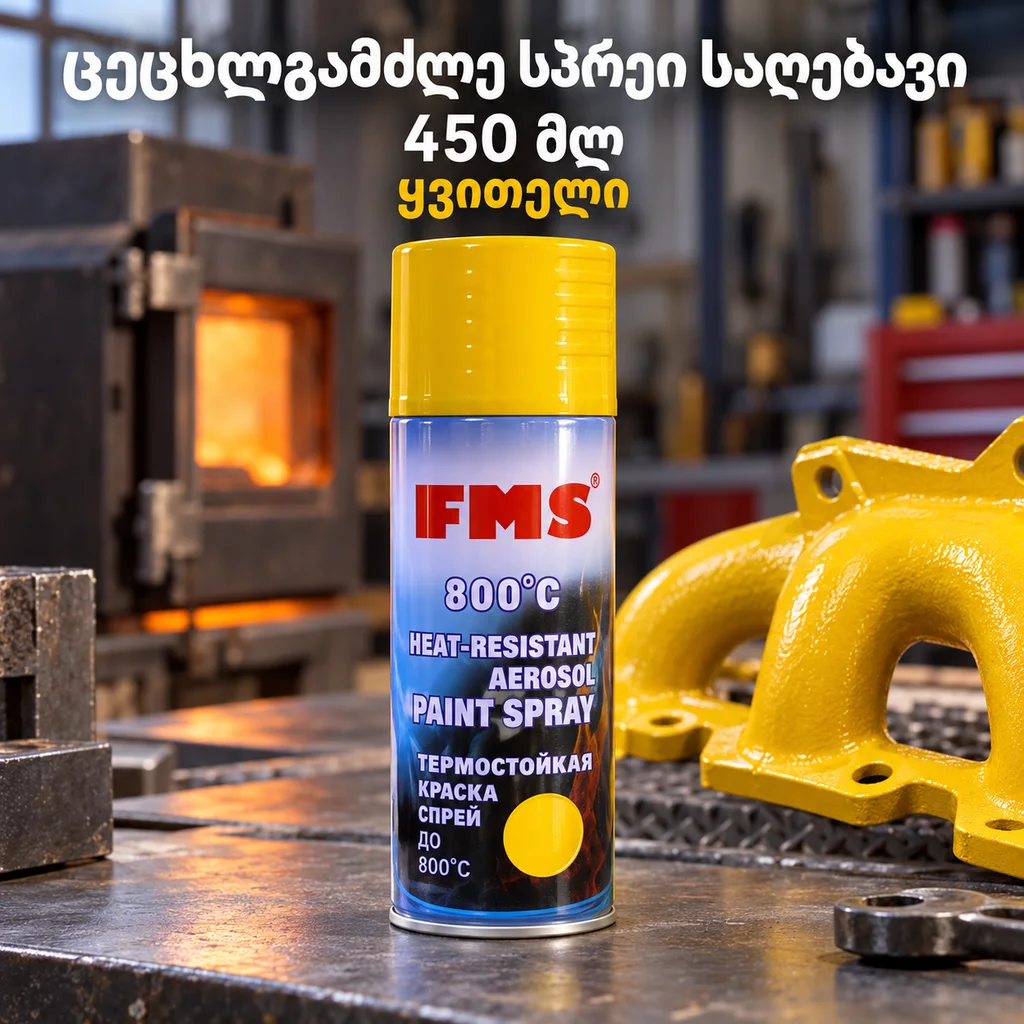 ცეცხლგამძლე სპრეი საღებავი / HEAT-RESISTANT AEROSOL PAINT SPRAY(450ML)# YELLOW