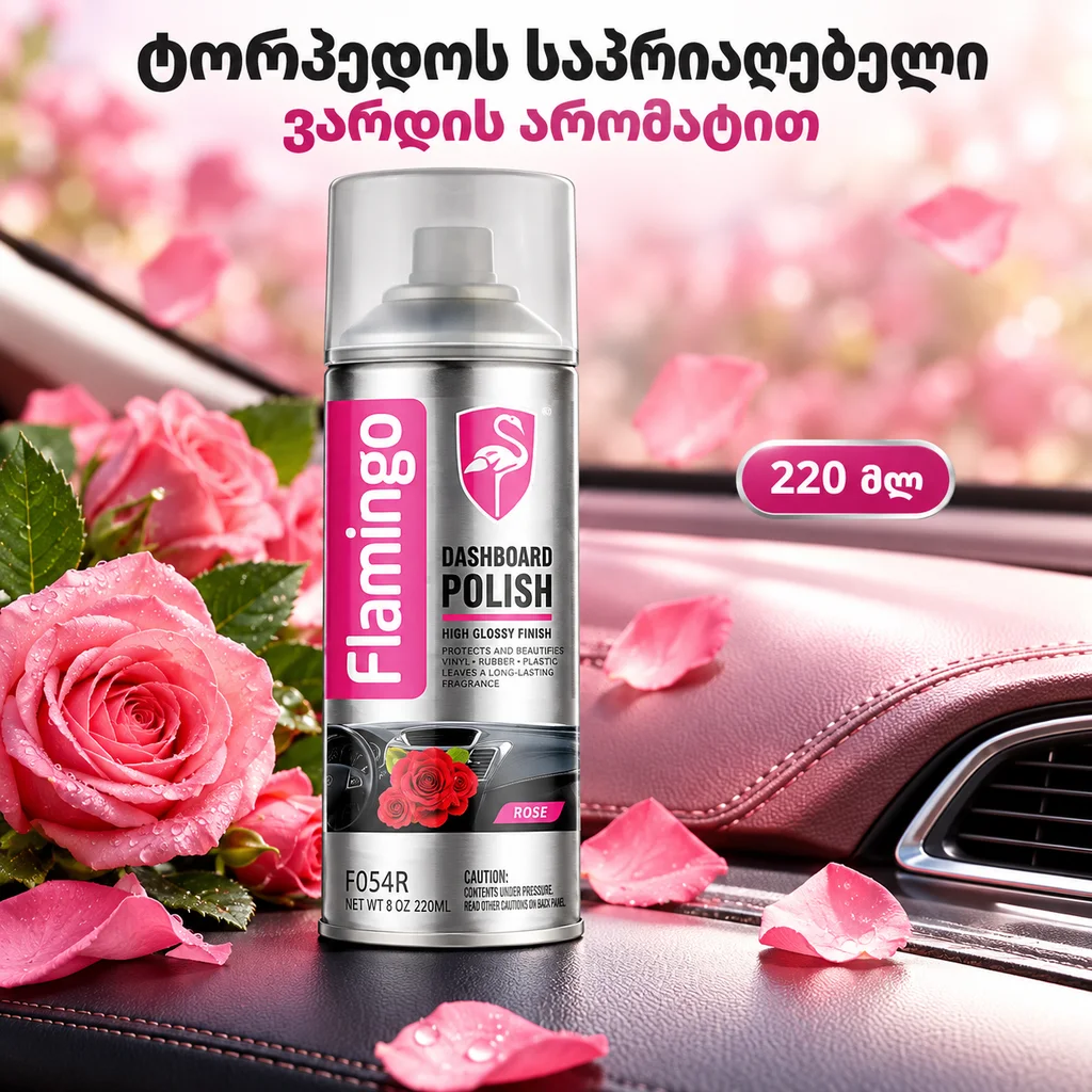 DASHBOARD POLISH-ROSE (220ML) - ტორპედოს საპრიალებელი ვარდის არომატით