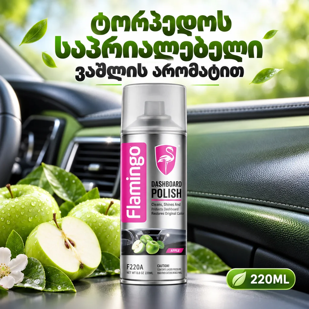 DASHBOARD POLISH-APPLE (220ML) - ტორპედოს საპრიალებელი ვაშლის არომატით