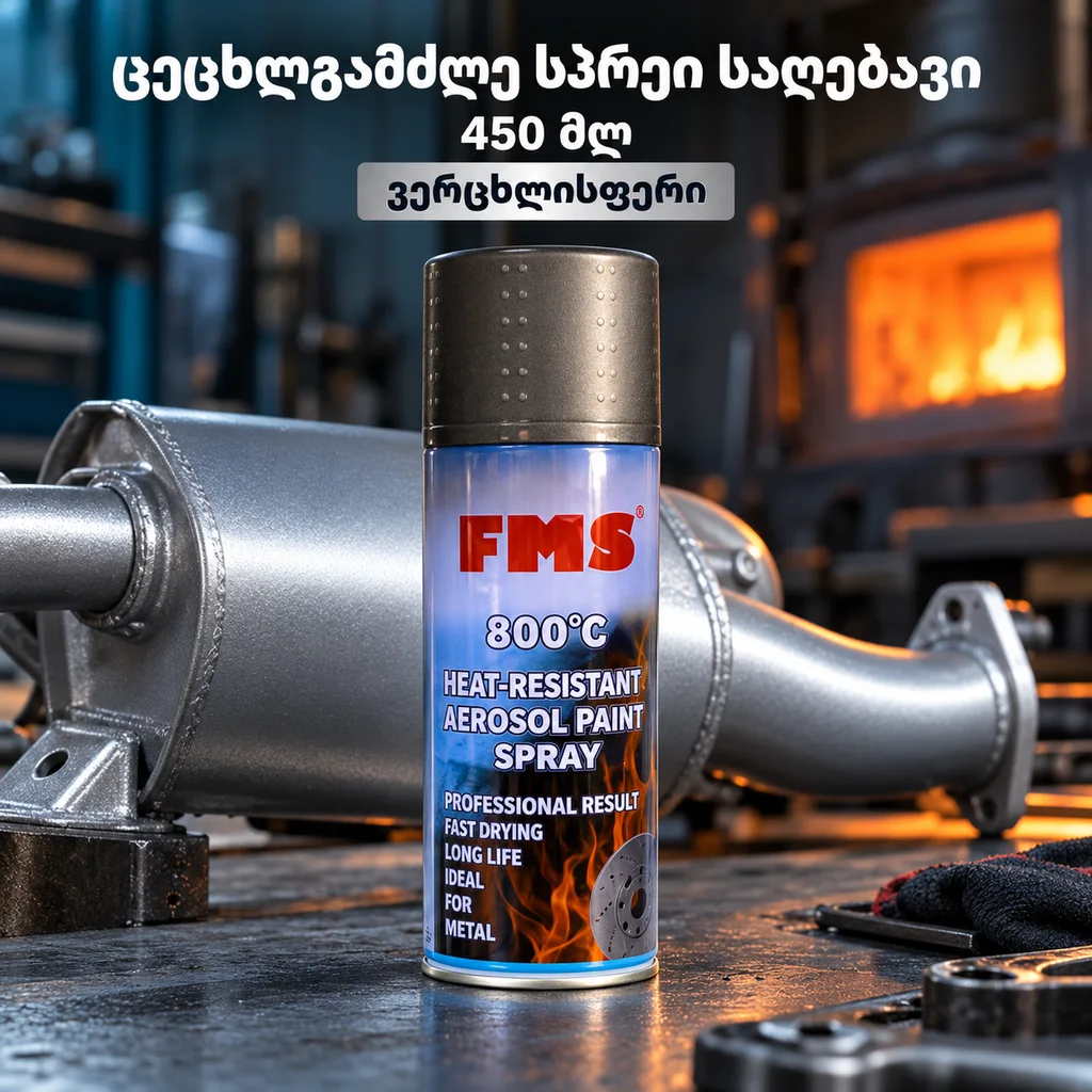 ცეცხლგამძლე სპრეი საღებავი / HEAT-RESISTANT AEROSOL PAINT SPRAY(450ML)# SILVER